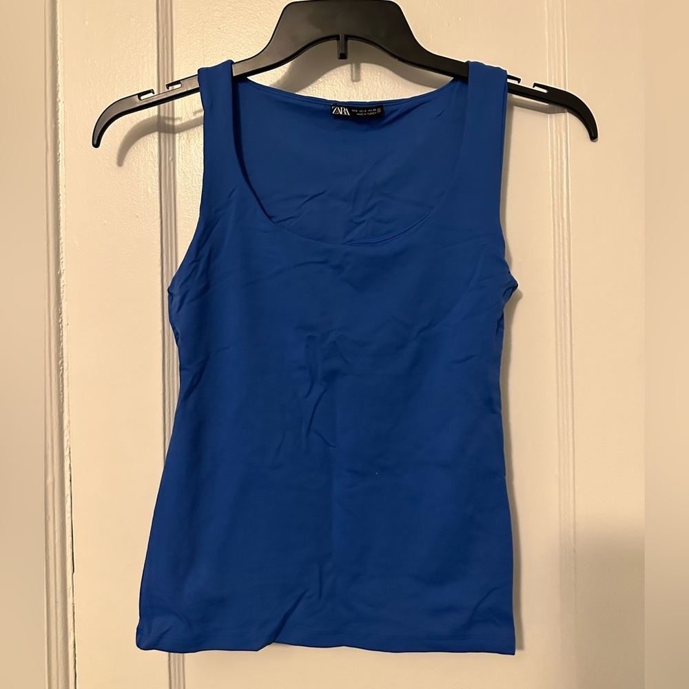 Zara Women's Vibrant Blue Tank Top Size Small Bodycon Elastic Cobalt Blue